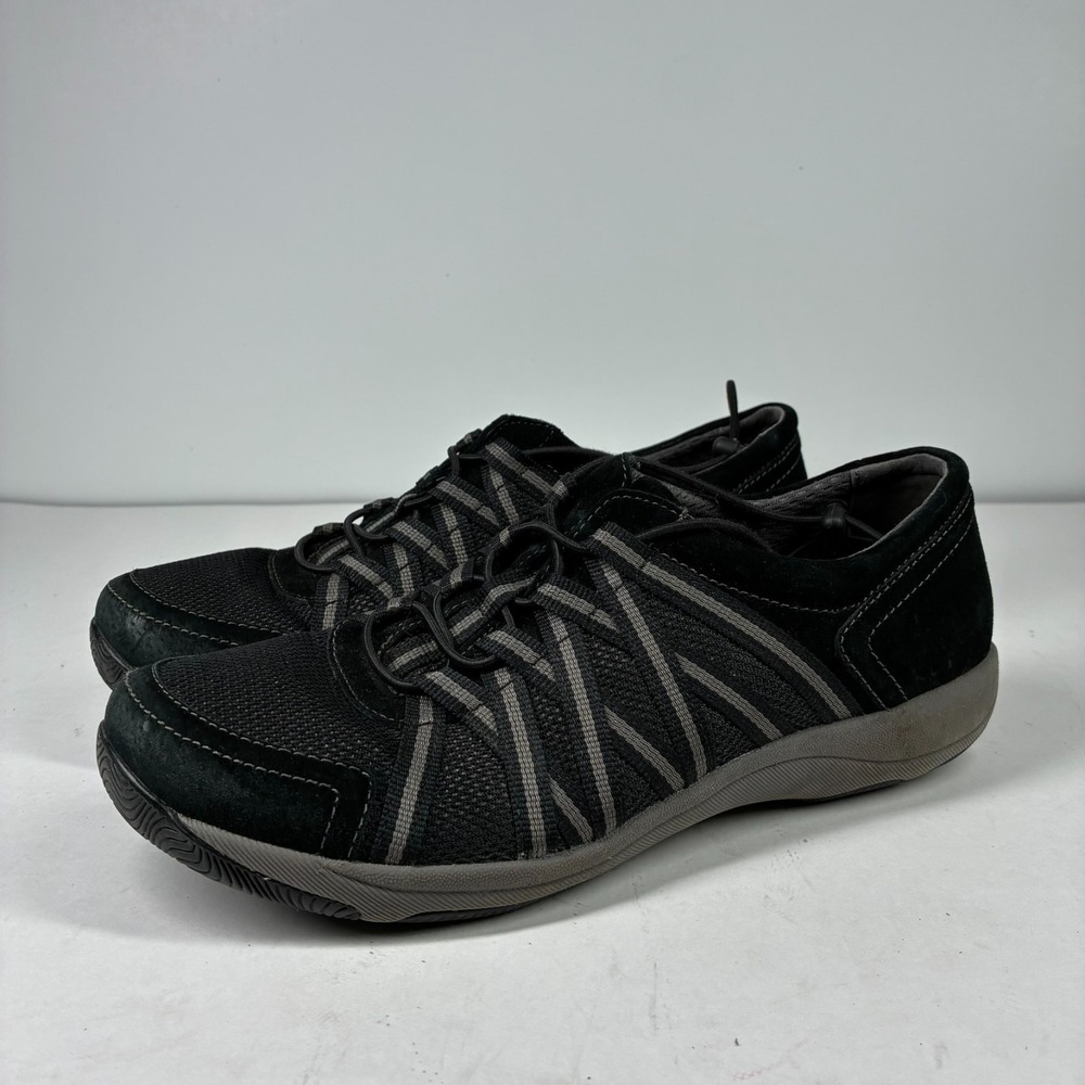 Dansko Honor Women's US 8.5-9/39 Black Suede Mesh Comfort Bungee Walking Sneaker